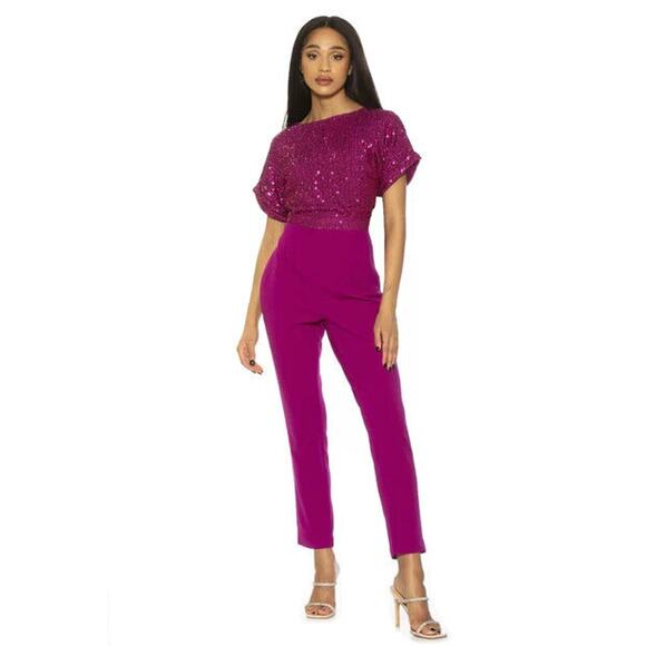 Alexia Admor Pants - Alexia Admor NWOT Pink Sadie Sequin Top Jumpsuit Size M